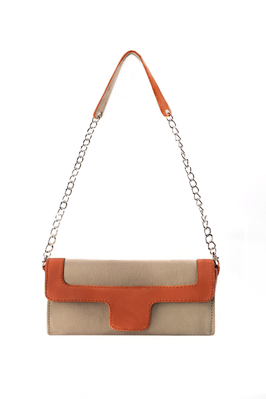 Women's tan beige and terracotta orange luxurious elegant clutch for ceremonies, weddings and evenings out. - Top view
